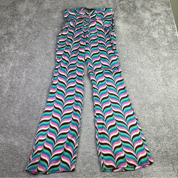 Zara Pants Women's Medium Colorful Flare Mid-Rise Striped Groovy - Picture 2 of 13
